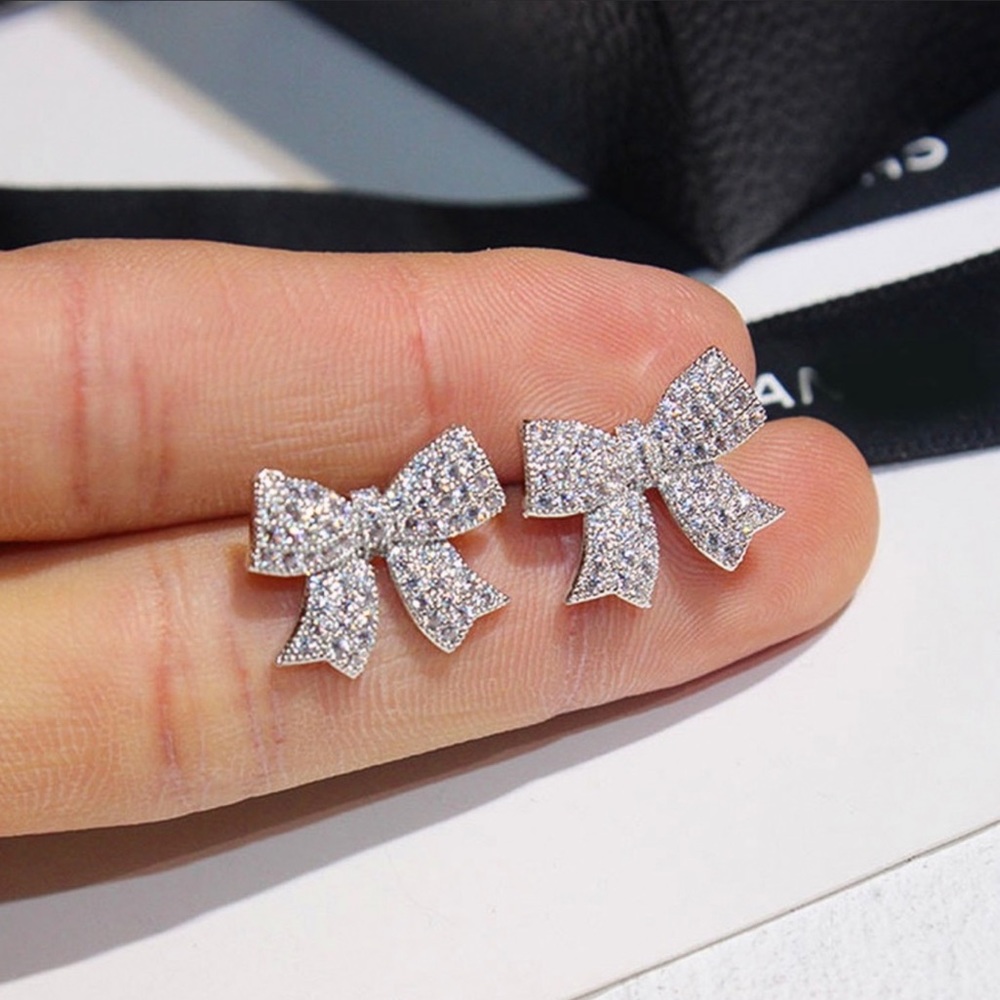 Micro Pave Bow Stud Earrings - Picture 4 of 5